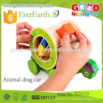 Nouveau design jouets en bois continué à vendre animal Drag Car OEM éducatif animal en bois pour enfants EZ5135